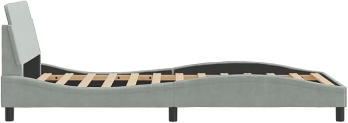 Light Gray Velvet Bed Frame with Storage, Modern Single Size Upholstered Platform for Small Spaces