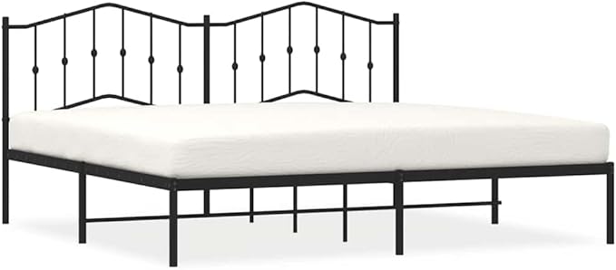 Modern Black Metal Bed Frame 76x80 Inches, Sturdy Steel Platform Bed with Slat Support, Easy Assembly Indoor Bedroom Furniture for Mattress Foundation