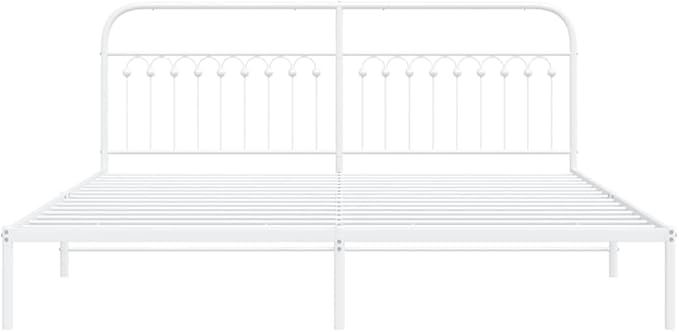 White Metal Bed Frame with Headboard, Sturdy Steel Construction and Minimalist Design for Bedroom or Guest Room, Easy Assembly with Included Tools