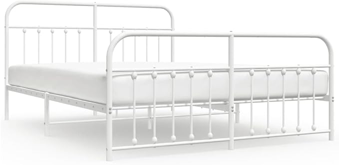 Bed Frame White Powder-Coated Steel Bedroom Furniture Single Bed for Living Room 70.9x78.7 in Super King