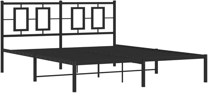 vidaXL Black Metal Double Bed Frame with Headboard - Sturdy Steel Bedroom Furniture, 81.5x61.4x35.8 Inches, Modern Design, Storage Underneath, Easy Assembly