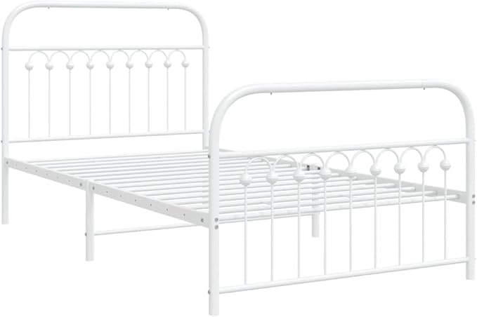 Modern Metal Bed Frame with White Powder-Coated Finish, Minimalist Contemporary Design for Small Rooms, Sturdy Steel Structure with Breathable Support and Easy