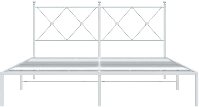 King Size Bed Frame with Headboard, Modern White Steel Platform Bed, Sturdy Minimalist Design for Spacious Bedroom, Easy Assembly Included