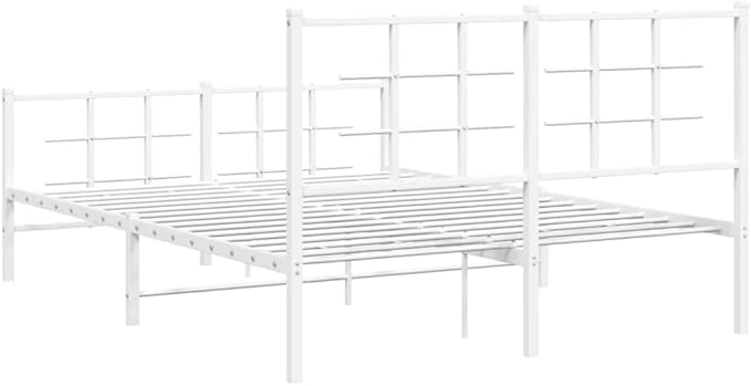 Modern Metal Bed Frame with White Finish, Sturdy Steel Construction for Double Mattress, Minimalist Design Fits Any Bedroom Decor, Easy Assembly Included
