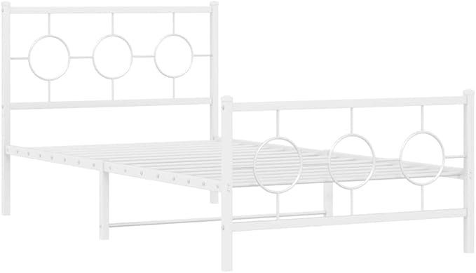 vidaXL Bed Frame White Steel Twin Bed Frame Rectangular Industrial