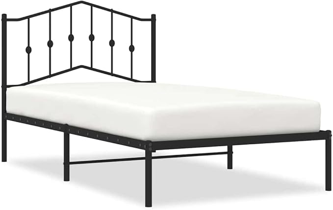 Twin Bed Frame with Headboard, Sturdy Powder-Coated Steel Design, Modern Black Finish for Bedroom, Underbed Storage Space, Durable Indoor Use