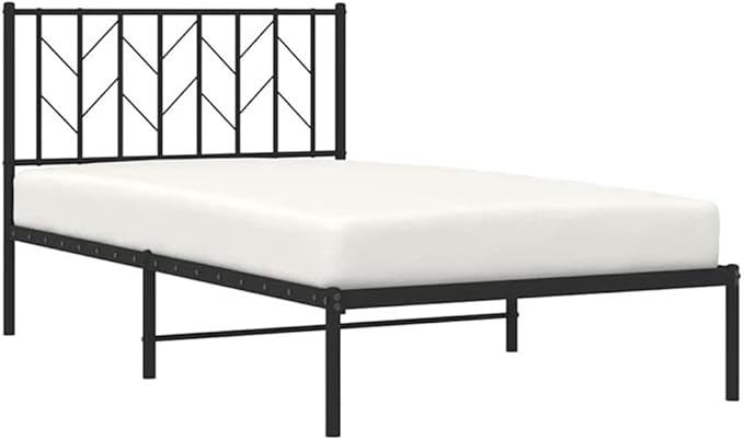 Pemberly Row Contemporary Powder-Coated Steel Single Bed Frame, Black Finish, 41.3 x 81.5 in, Minimalist Metal Design, Sturdy Bedroom Furniture for Guest Room or Small Spaces