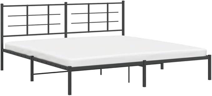 Modern Steel Double Bed Frame with Chic Headboard, Underbed Storage, and Durable Black Powder-Coated Finish for Enhanced Bedroom Aesthetics and Stability