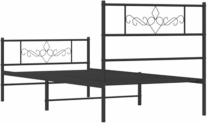 Black Powder-Coated Steel Single Bed Frame, Sturdy Platform Bed with 11.8 Inch Under-Storage, Easy Assembly Metal Bedframe for Adult Bedroom Furniture, Camas