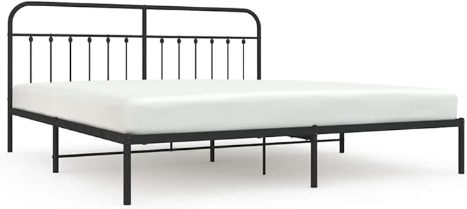 Bed Frame Black Steel Bedroom Furniture Bed Frame for Guest Room 76.0 x 80.0 in Rectangular