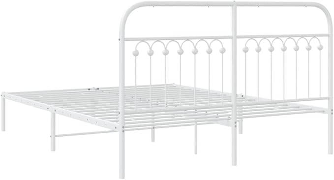 King Size Metal Bed Frame with Headboard, White Powder-Coated Steel Platform Bed Frame for Modern Bedroom, Heavy Duty Support up to 550 lbs, Easy Assembly and