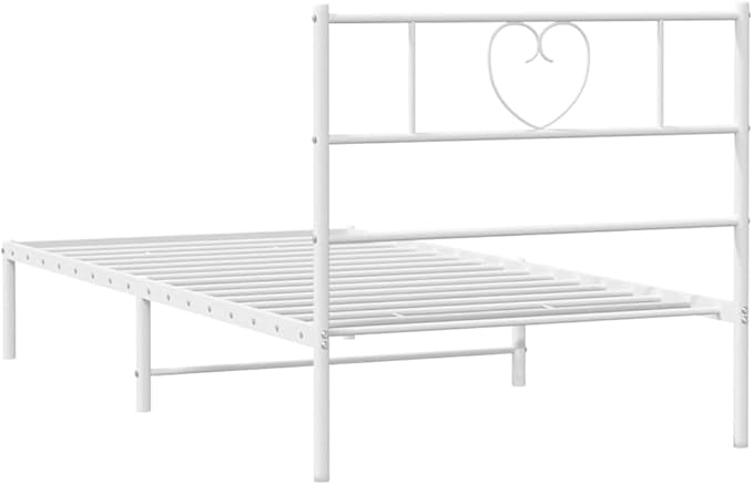 Modern White Metal Bed Frame for Single Bed with Underbed Storage Space, Minimalist Design and Durable Powder-Coated Steel Construction, Compact Size 79" L x 39" W x 35.4" H