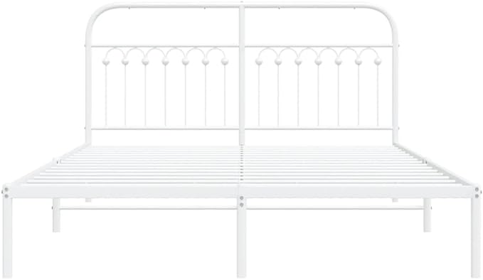 King Size Metal Bed Frame with Headboard, White Powder-Coated Steel Platform Bed Frame for Modern Bedroom, Heavy Duty Support up to 550 lbs, Easy Assembly and