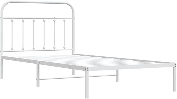 Bed Frame White Steel Twin Bed Frame Rectangular Industrial headboard Bedroom Furniture for Guest Room