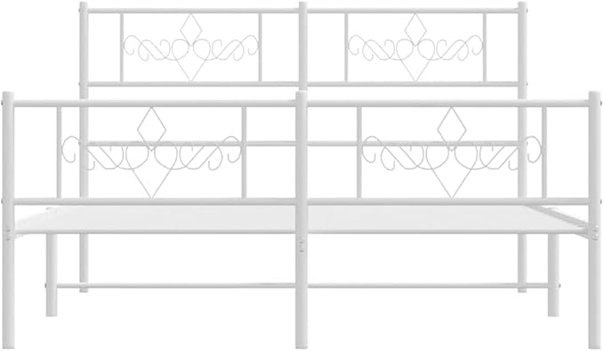Traditional Double Metal Bed Frame with White Powder-Coated Steel, Durable and Elegant Design for Master Bedroom or Guest Room, Timeless Style and Robust
