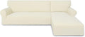 PureFit Super Stretch Sectional Couch Covers, polyester & spandex, Non Slip - 2 pcs Covers with Elastic Bottom for L Shape Sofa, Great for Kids & Pets (3 Seat Sofa + 3 Seat Chaise, Ivory)