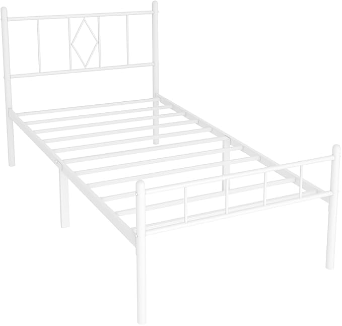 Decorwise 14 Inch Twin Size Bed Frames with Headboard/Footboard, Under Bed Storage, Strong Metal Slats Support, No Box Spring Needed, Noise Free, Easy Assembly, White