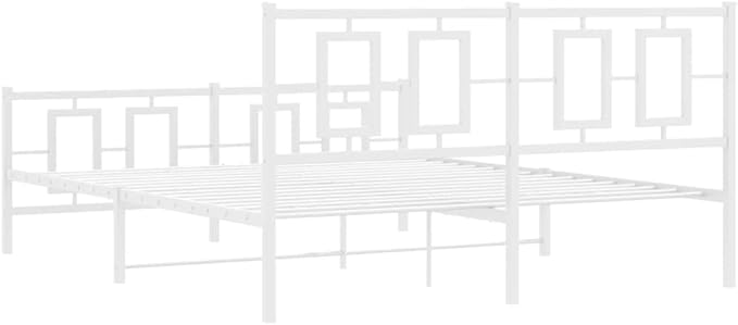 vidaXL Bed Frame White Powder-Coated Steel King Bed Frame Rectangular