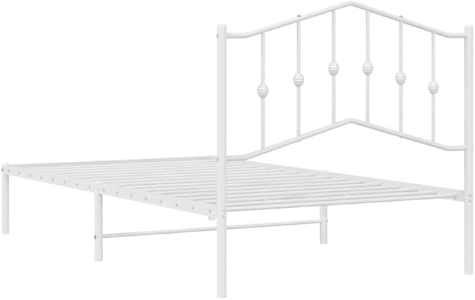 Modern White Metal Bed Frame with Headboard, Sturdy Steel Structure for Single Sleeper Adults, Easy Assembly with Screwdriver, Versatile for Bedroom and Guest Room Decor