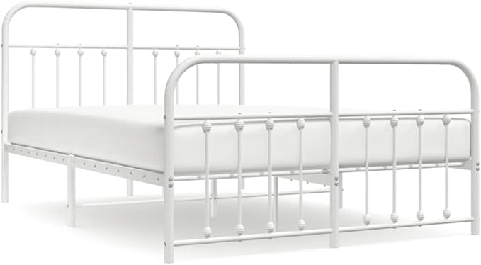 Bed Frame White Powder-Coated Steel Double Bed Bedroom Furniture for Living Room 55 x 79 in Frame