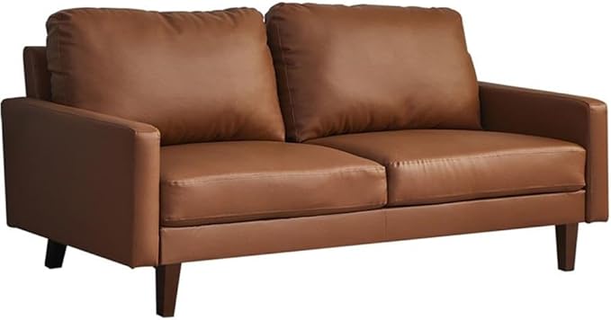 Pemberly Row Modern PU Leather Sofa Couch with Wooden Legs – Brown, 70 Inch Upholstered Sofa, High-Density Cushion, Straight Arm Design for Living Room, Apartment or Office