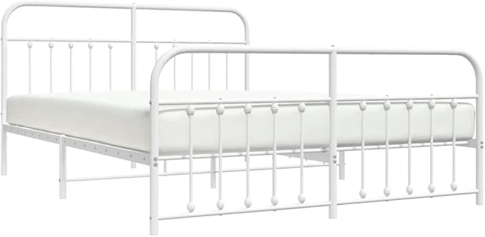 Bed Frame White Powder-Coated Steel Bedroom Furniture Single Bed for Living Room 70.9x78.7 in Super King