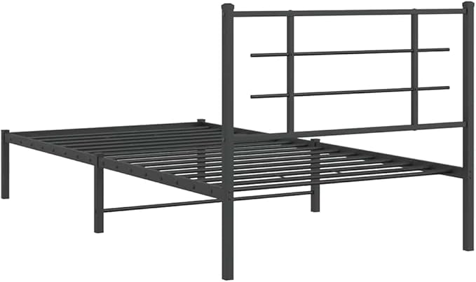 vidaXL Black Metal Bed Frame-Single 39.4"x78.7" with Headboard and Storage Space - Durable Steel Construction - Elegant Bedroom Furniture