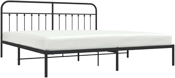 Bed Frame Black Steel Bedroom Furniture Bed Frame for Guest Room 76.0 x 80.0 in Rectangular