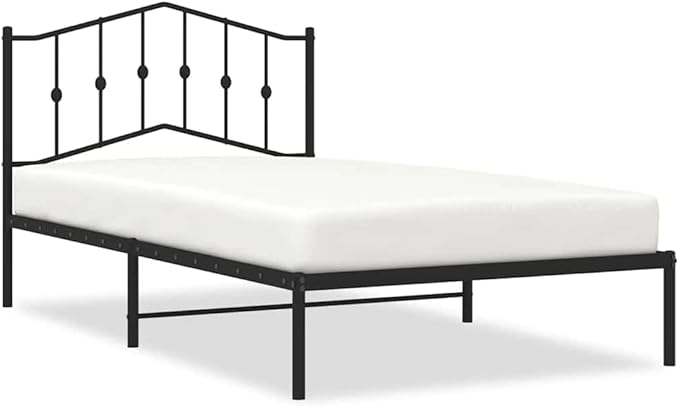 Modern Single Bed Frame with Metal Slats, Black Minimalist Design for Bedroom or Guest Room, Powder-Coated Steel Structure with Strong Support up to 220.5 lb, Space-Saving