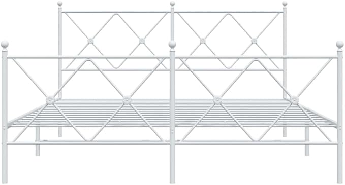 vidaXL White Steel Double Bed Frame with Headboard/Footboard - 81.5"x61.4"x35.6" for Mattress 59.1"x78.7"