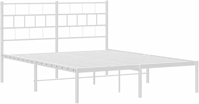 White Metal Full Bed Frame with Headboard 77.2 x 55.9 x 35.4 in Powder-Coated Steel Platform Full Mattress Base Bedroom Furniture Modernes Design Robust for Adults