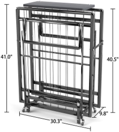 Single Bed,with Mattress and 4 Casters, Convenient and Space-Saving, Metal Foldable Bed Frame, Easy to Assemble, No Box Spring Required,Black