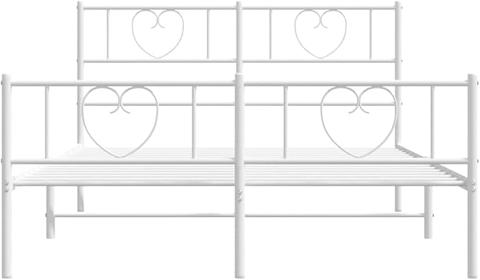 White Metal Bed Frame with Headboard, Sturdy Powder-Coated Steel Platform Bed with Underbed Storage, Supports 59x79 Inch Mattress for Modern Bedroom