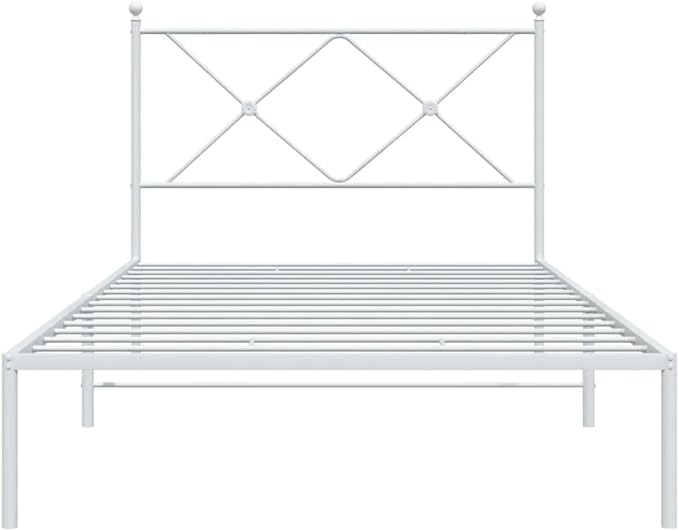 Elegant Metal Bed Frame with Headboard, 39.4 x 78.7 Inch Modern Design, Durable Powder-Coated Steel Construction for Stable Adult Sleeping Space