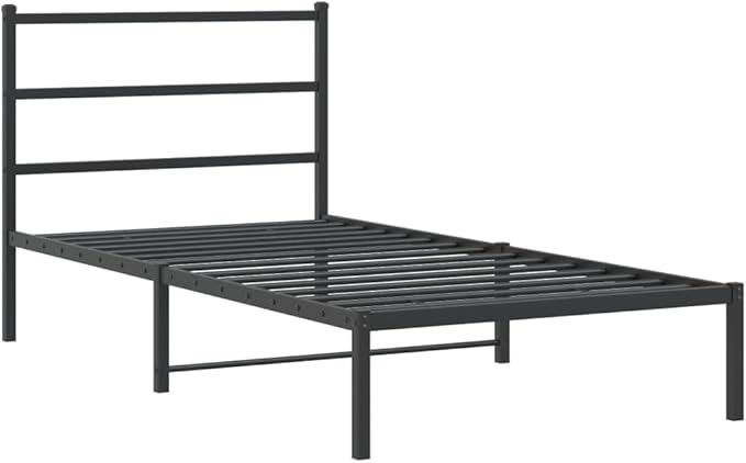 Modern Black Powder-Coated Bed Frame with Headboard, Sturdy Steel Platform Bed with Ample Storage Space, Durable Mattress Support for Single Sleeper, Easy Assembly for Guest