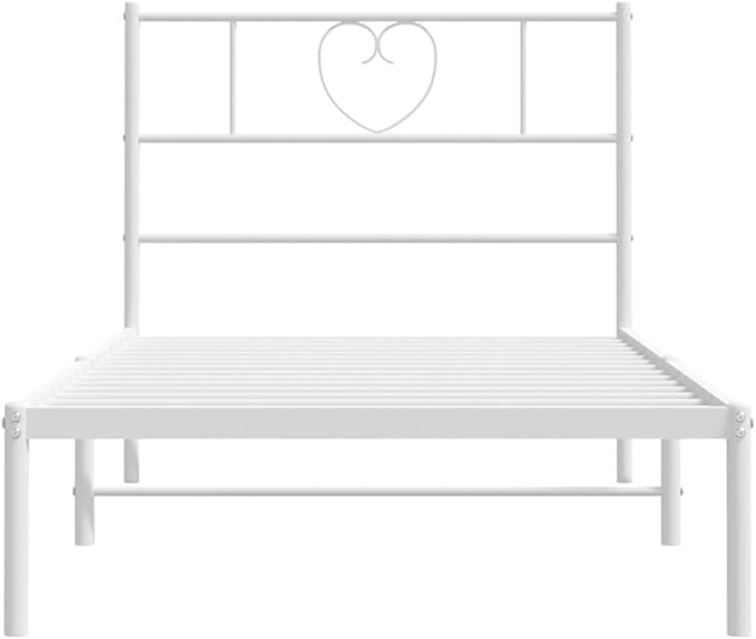 Modern White Metal Bed Frame for Single Bed with Underbed Storage Space, Minimalist Design and Durable Powder-Coated Steel Construction, Compact Size 79" L x 39" W x 35.4" H