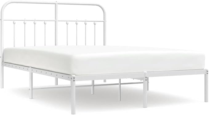 Bed Frame White Powder-Coated Steel King Bed Frame Rectangular Bedroom Furniture headboard for Guest Room