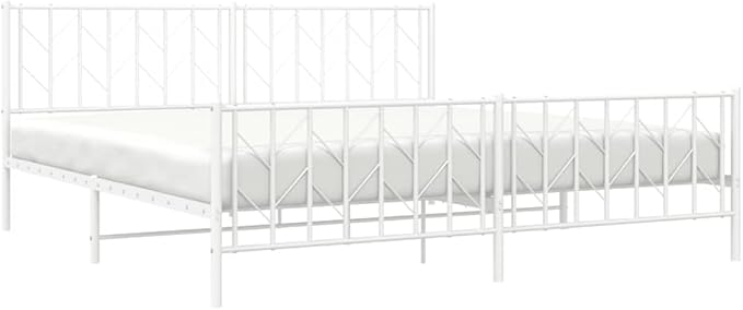 Bed Frame White Steel Full Bed Frame Rectangular Modern Adult for Bedroom
