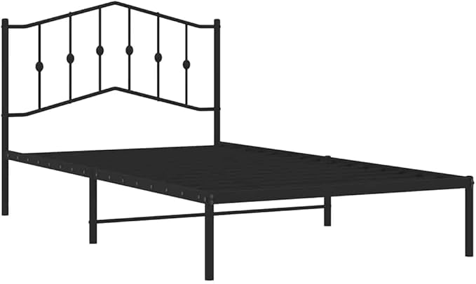 Modern Single Bed Frame with Black Powder-Coated Steel, Minimalist Design for Space Saving and Strong Metal Slats Support up to 220.5 lb, Easy Assembly and Cleaning