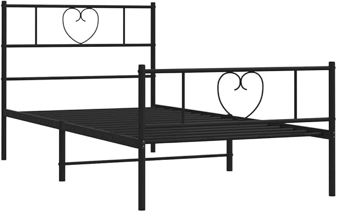 Twin Metal Bed Frame with Storage, Modern Black Platform Bed with Footboard, Strong Steel Construction for Adults, Minimalist Design with Finished Back for