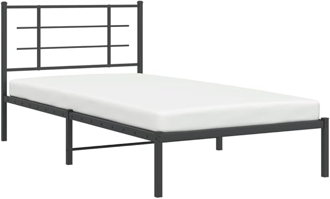 Single Metal Bed Frame with Headboard, Modern Black Platform Bed with Underbed Storage Space, Sturdy Steel Frame for Adults, Easy Assembly Headboard Bed for