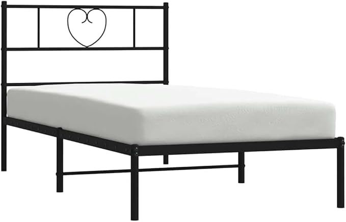 Modern Black Metal Bed Frame with Powder-Coated Steel, Contemporary Single Sleeper for Bedroom and Guest Room, Easy Assembly Low Maintenance Design