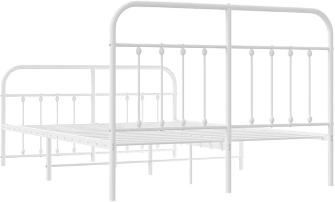 Bed Frame White Powder-Coated Steel Bed Frame Bedroom Furniture for Living Room 55 x 75 in