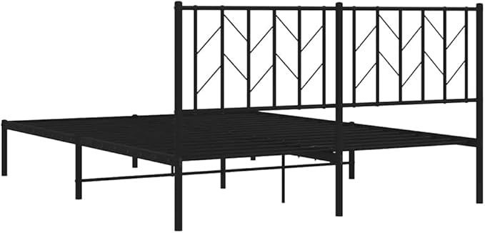 Bed Frame Black Powder-Coated Steel King Bed Frame Rectangular Easy Assembly for Bedroom