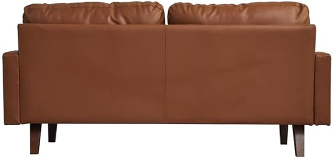 Pemberly Row Modern PU Leather Sofa Couch with Wooden Legs – Brown, 70 Inch Upholstered Sofa, High-Density Cushion, Straight Arm Design for Living Room, Apartment or Office