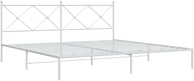vidaXL Modern King Metal Bed Frame with Headboard - Steel Construction, White, 76"x79.9" - Bedroom Furniture for Enhanced Mattress Support