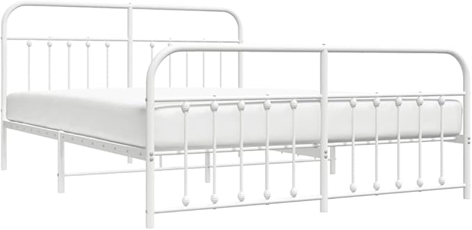 Bed Frame White Powder-Coated Steel Full Bed Frame Rectangular headboard Bedroom Furniture for Bedroom