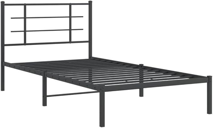 Single Metal Bed Frame with Headboard, Modern Black Platform Bed with Underbed Storage Space, Sturdy Steel Frame for Adults, Easy Assembly Headboard Bed for