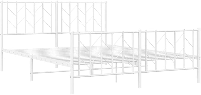 Bed Frame White Steel King Size Bed Frame Rectangular Easy Assembly for Bedroom