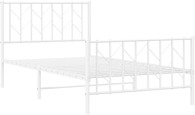 Bed Frame White Steel Single Bed Frame Rectangular Durable Adult for Bedroom